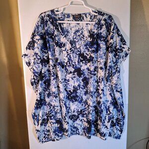 Roaman's Womens V Neck Floral Tunic Caftan 14/16 M Multi color Blue